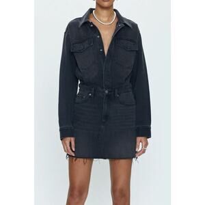 PISTOLA Nina Dress Womens Medium Washed Black Denim Long Sleeve Mini Short NEW